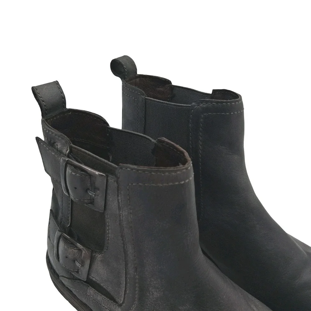 Roan By Bed Stu Cynan Boots Mens 12 Gray Leather Chelsea Buckle Ankle Boots